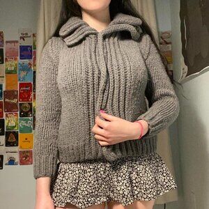 Light Grey Double Collared Button Up Sweater sz S